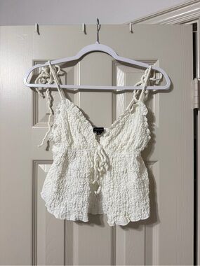Textured White Tie-Front Cami Top
